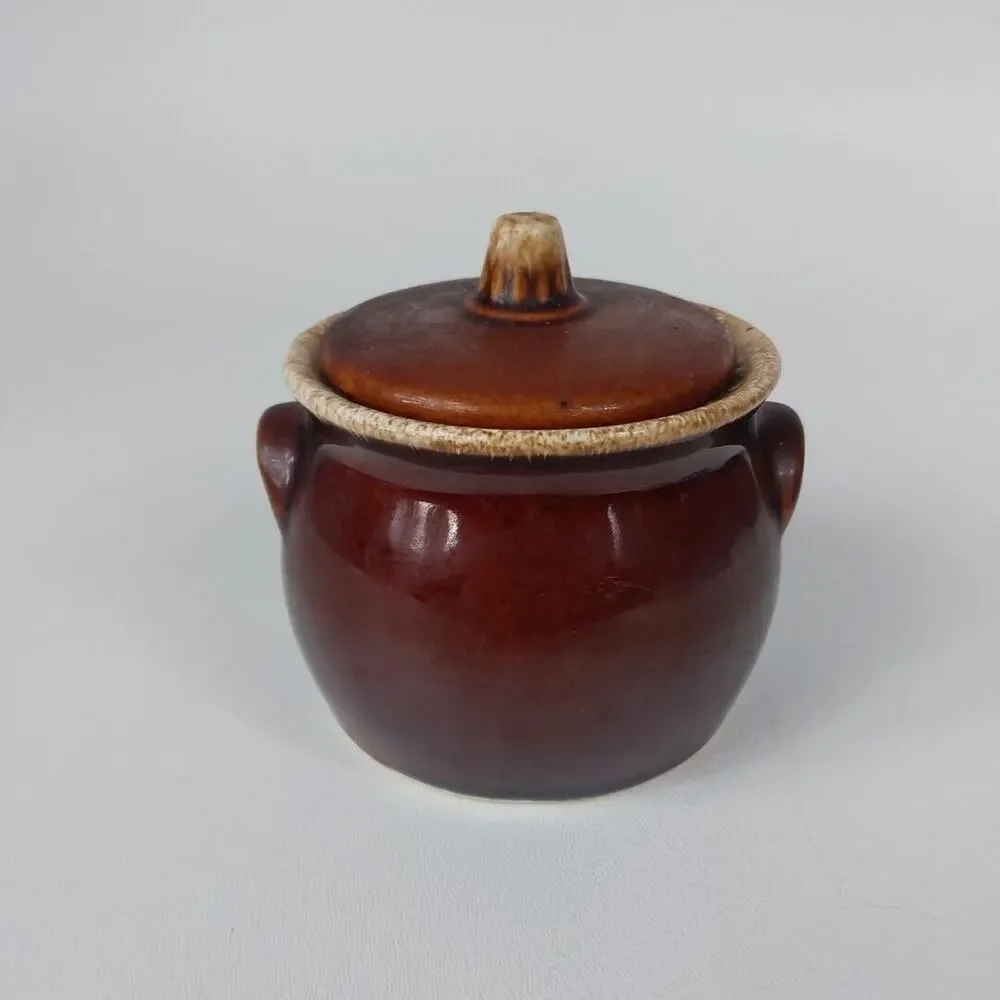 Vintage Hull‎ USA Oven Proof Pottery Brown Drip Glaze Sugar Bowl + Lid